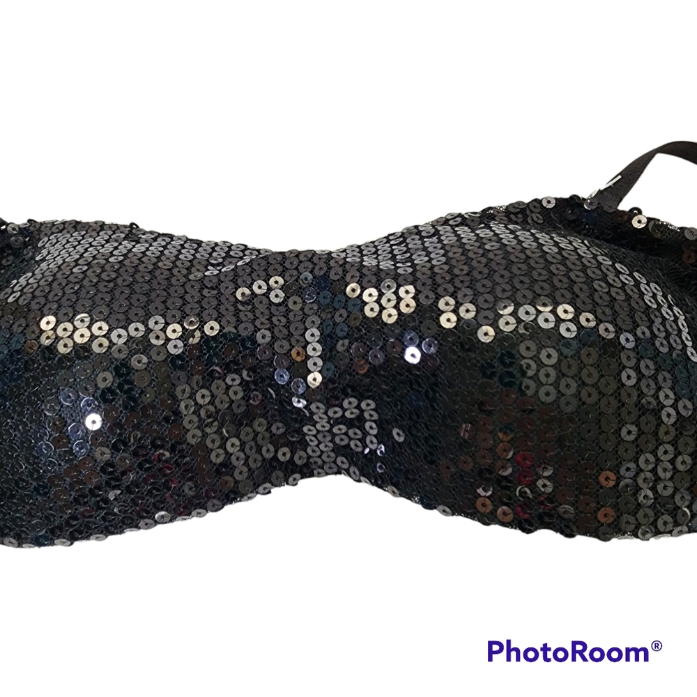 Rene Rofe Sequin bandeau bra adjustable straps removable cups size large - Picture 6 of 11